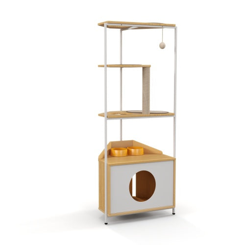 Cat Apartment With Feeding Station And Climbing Platform, Pet Furnitur