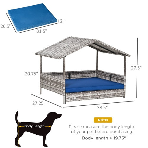 The Rattan Dog House Outdoors With A Canopy, The Rattan Dog Bed With A