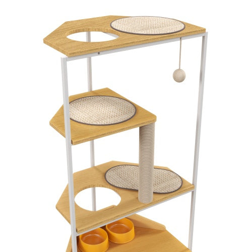 Cat Apartment With Feeding Station And Climbing Platform, Pet Furnitur