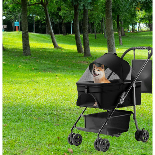 2 In 1 Folding Dog Stroller, Pet Folding Stroller, 4 Wheels Dog Cat