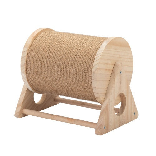 Wooden Cat Scratch Post, 360 Degree Rotating Cat Scratch Toy With