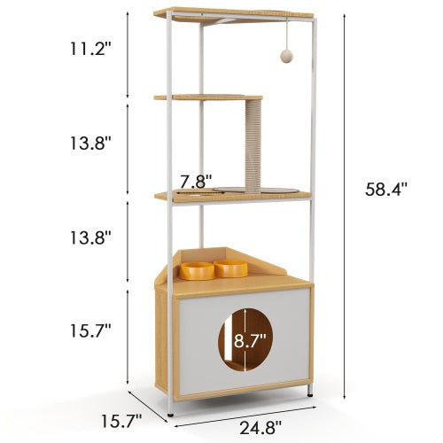 Cat Apartment With Feeding Station And Climbing Platform, Pet Furnitur