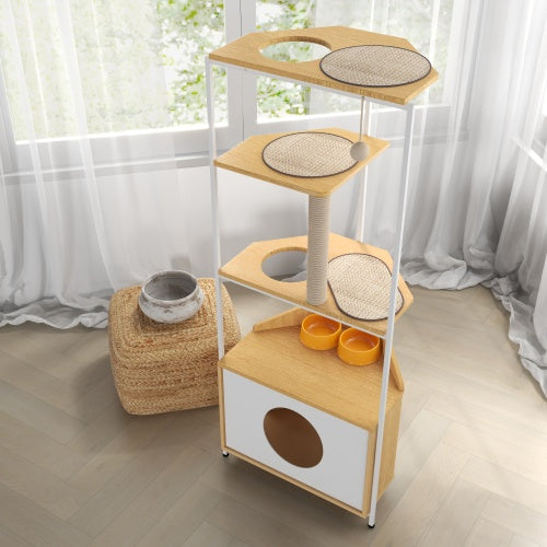 Cat Apartment With Feeding Station And Climbing Platform, Pet Furnitur