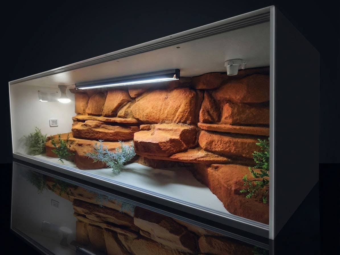 Angled view of the orange rock backdrop, stepped ledges and recessed alcoves.