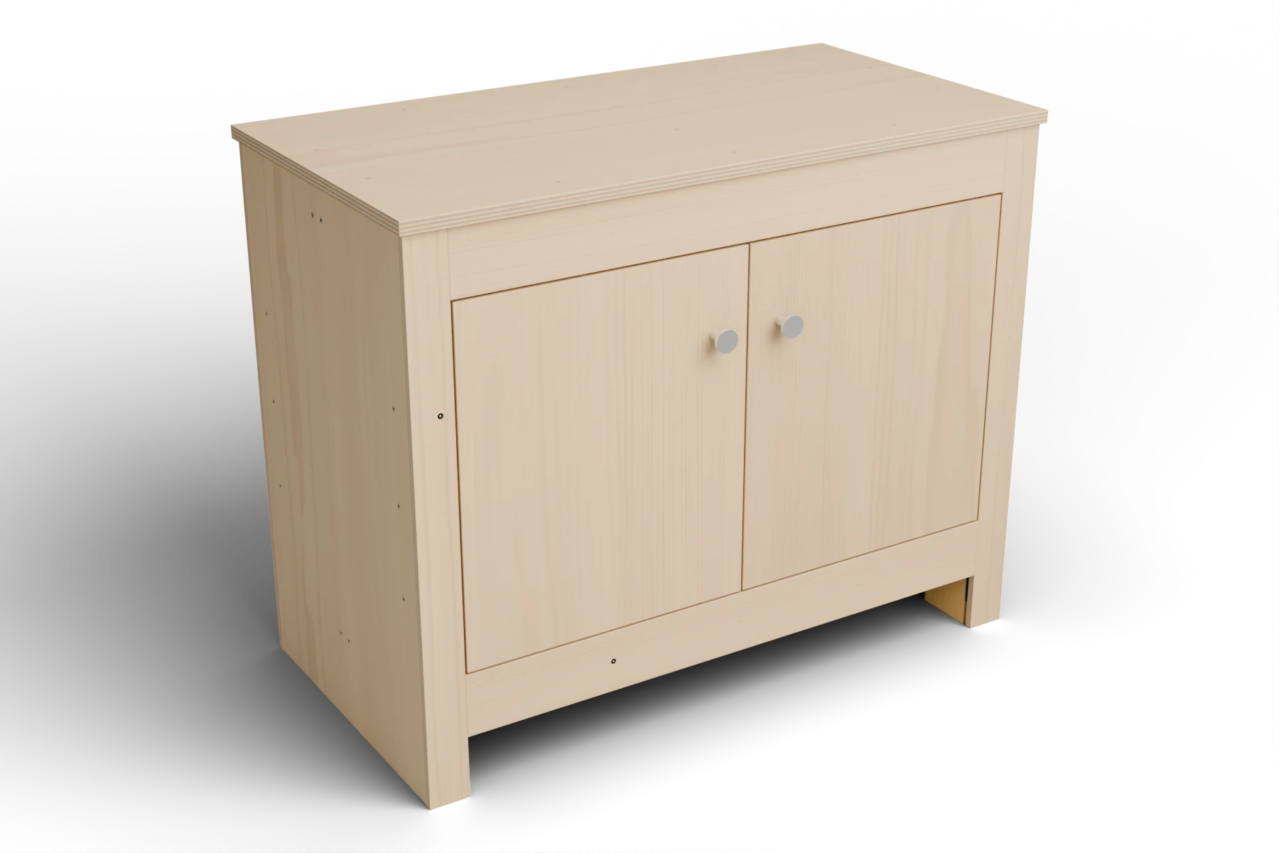 Wooden cabinet stand with two inset doors and concealed hinges
