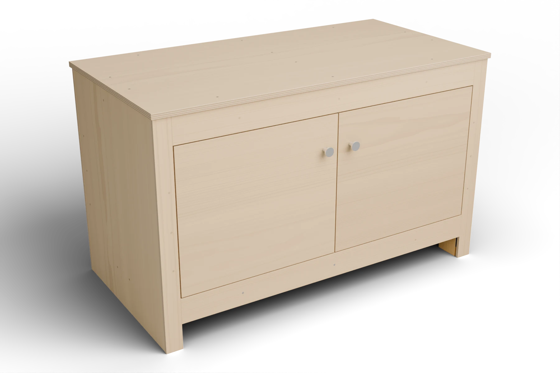 Wooden cabinet stand with two inset doors and concealed hinges